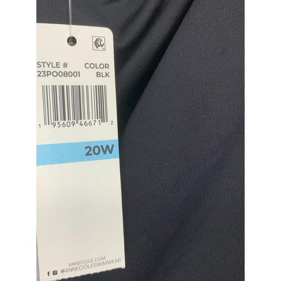 NWT Anne Cole Plus Sz 20W Black Square Neck One Piece Swim Bathing Suit NEW - Picture 6 of 8